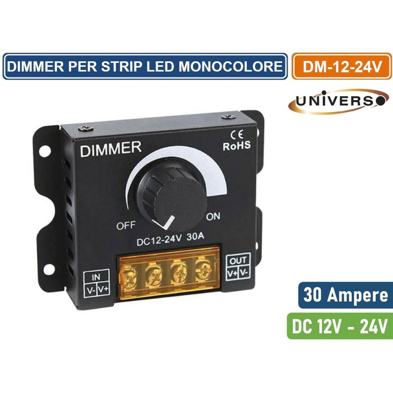 Image of Dimmer Interruttore Con Manopola Per Strip Led Monocolore Dc12/24v Potenza Massima 720w