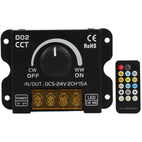 Dimmer LED 2 canali Encoder da 360 gradi Manopola temperatura colore Striscia luminosa con telecomando DC 5 V‑24 V