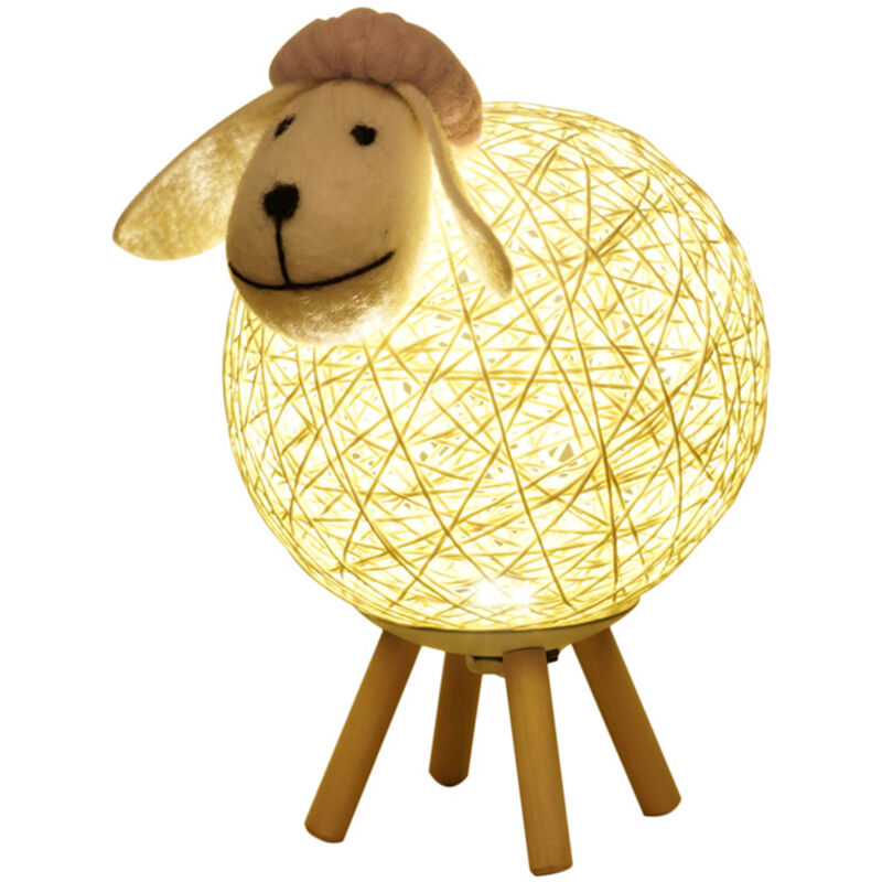 Lifcausal - Veilleuse led à intensité variable pour enfants, design mignon en boule de laine de mouton, abat-jour tissé à la main, lampe de lune,