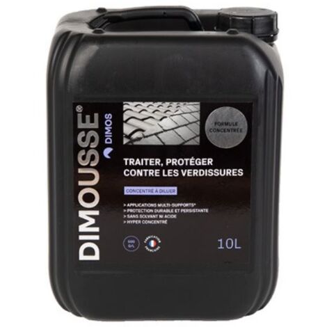Dimos – DIMOUSSE concentré X-thallo anti-mousse – Élimine mousse, algues, lichens – Non corrosif sur zinc et aluminium – Bidon 10L
