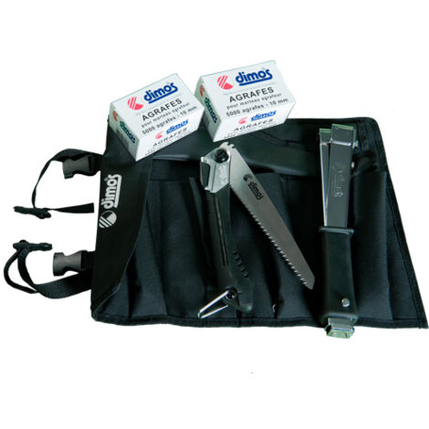 Dimos – Sacoche à outils agrafage avec scie japonaise 210mm – Textile noir robuste – Accès rapide aux outils – 980302