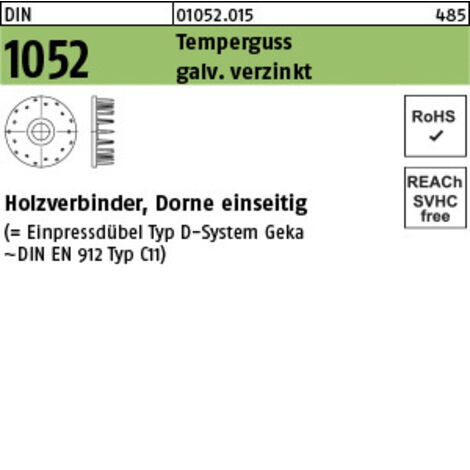 DIN 1052 Holzverbinder Temperg Typ D, gal Zn, einseitig, 50 ÜH gal Zn S 50 Stk
