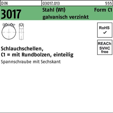 DIN 3017 Schlauchschellen, mit Rundbolzen Stahl C1 17- 19/18 -W1 galvan 50 Stk