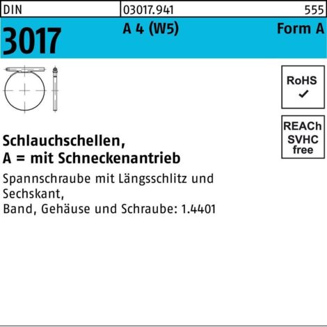 DIN 3017 Schlauchschellen, mit Schneckenantrieb A 4 100-120/12 C7 -W5 Niro-St