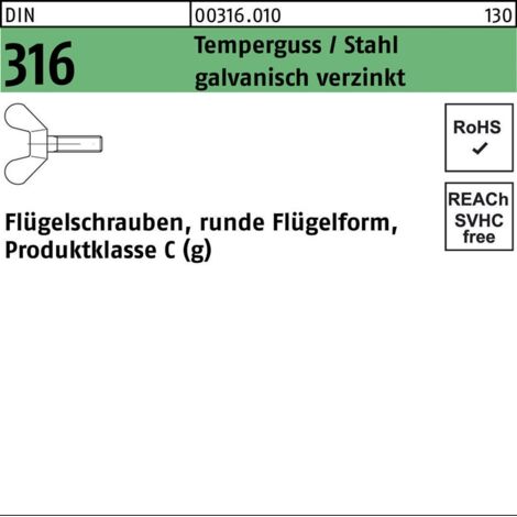 DIN 316 Flügelschraube deutsche Form M16x60 Temperguss galvanisch verzinkt 10 Stk