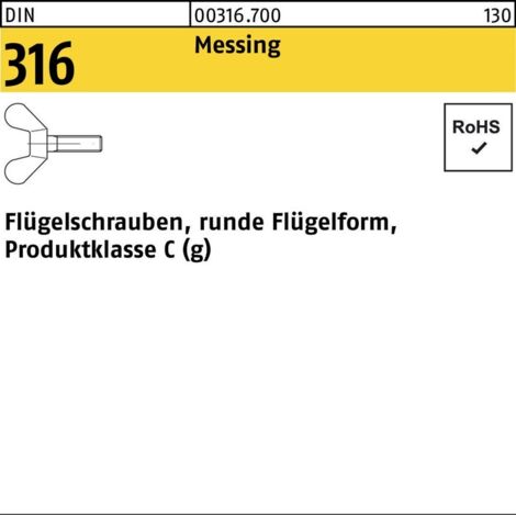 DIN 316 Flügelschraube deutsche Form M4x10 Messing blank 100 Stk