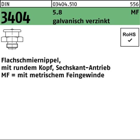DIN 3404 Flachschmiernippel 5.8 M 16 x 1,5 SW 22 runder Kopf galv. verzinkt 25 Stk