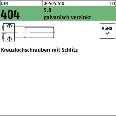 DIN 404 Zylinderkopf-Kreuzlochschraube M5x20 Stahl 5.8 galvanisch verzinkt Schlitz 100 Stk
