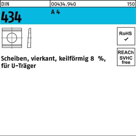 DIN 434 Keilscheibe vierkant Edelstahl A4 11mm für U-Träger 50 Stk