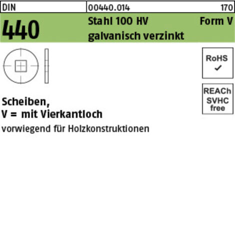 DIN 440 Scheibe Stahl Form V 14mm galvanisch verzinkt 100 Stk