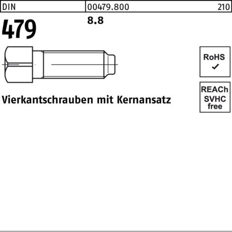 DIN 479 Vierkantschraube VG M16x70 Stahl 8.8 blank Außenvierkant m. Kernansatz 10 Stk