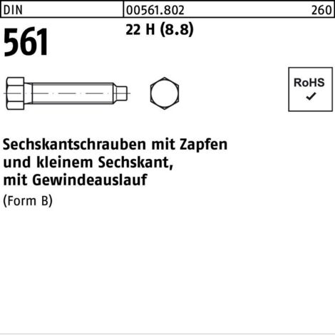 DIN 561 Form B Sechskantschraube VG M16x120 Stahl 8.8 blank m. Zapfen 10 Stk