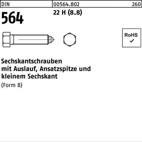 DIN 564 Form B Sechskantschraube VG M16x80 Stahl 8.8 blank m. Ansatzspitze 10 Stk