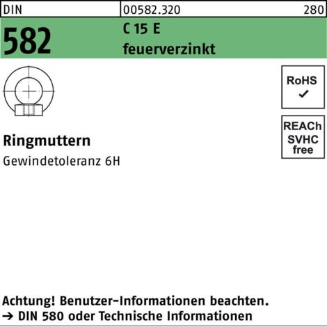 DIN 582 C Ringmuttern C15E M 12 feuerverzinkt tZn S 10 Stk