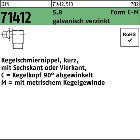 DIN 71412 Kegelschmiernippel 5.8 M 8 x 1 SW 9 galv. verzinkt 100 Stk