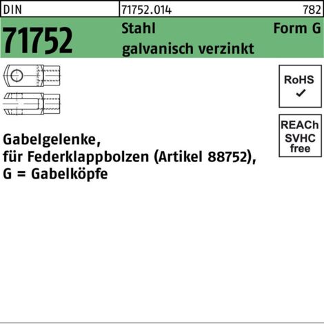 DIN 71752 Gabelkopf Stahl 6 x 12 galv. verzinkt 10 Stk