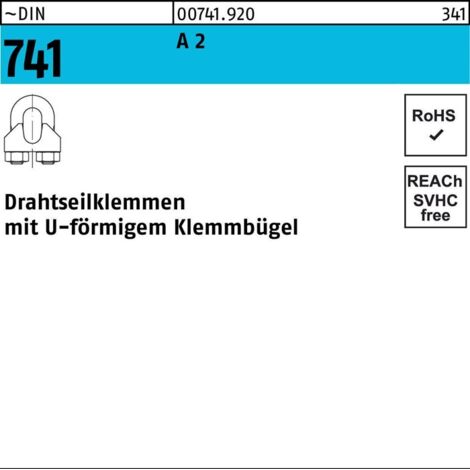 DIN 741 Drahtseilklemmen A 2 5 mm / M 5 3/16 ähnl. DIN 741 A 2 S 50 Stk