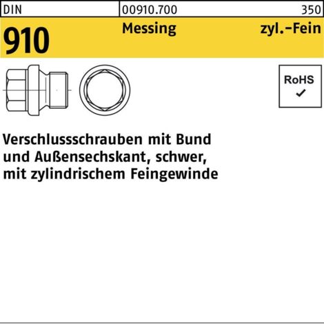 DIN 910 Verschlussschraube Feingewinde VG M10x1 Messing blank ASK m. Bund 100 Stk