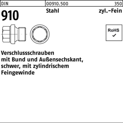 DIN 910 Verschlussschraube Feingewinde VG M16x1,5 Stahl 5.8 blank ASK m. Bund 50 Stk