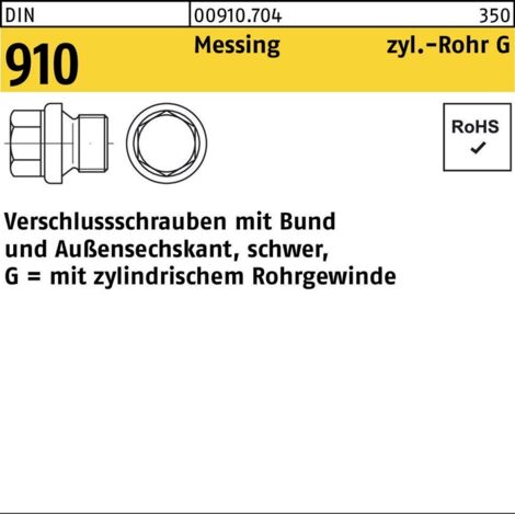 DIN 910 Verschlussschraube VG 1 1/4" Messing blank ASK mit Bund