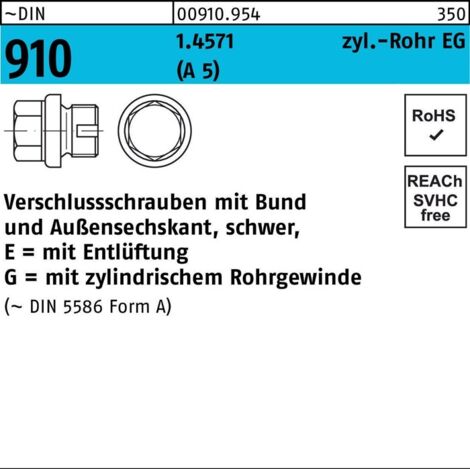 DIN 910 Verschlussschraube VG 3/4" Edelstahl A5 blank ASK mit Bund