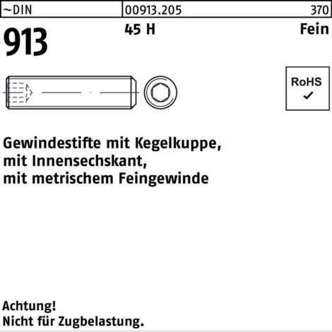 DIN 913/ISO 4026 Gewindestifte mit Kegelkuppe 45 H M 10 x 1,25 x 35 S 100 Stk