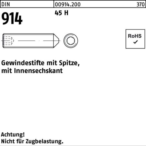 DIN 914/ISO 4027 Gewindestift VG M20x45 Stahl 45H blank Innensechskant m. Spitze 50 Stk