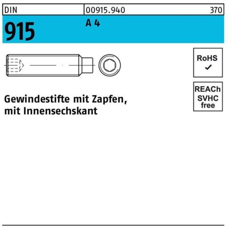 DIN 915/ISO 4028 Gewindestift M 6 x 10 A 4 500 Stk