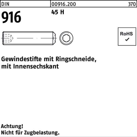 DIN 916/ISO 4029 Gewindestift VG M20x50 Stahl 45H blank Innensechskant m. Ringschneide 50 Stk