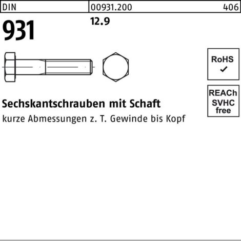 DIN 931/ISO 4014 Sechskant-Schaftschraube M30x150 Stahl 12.9 blank 5 Stk
