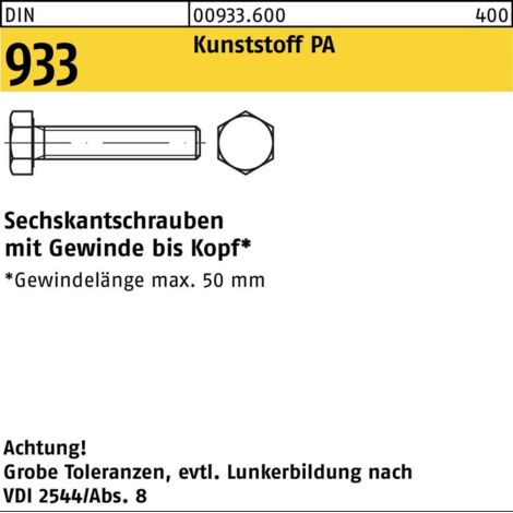 DIN 933 Sechskantschraube VG M5x25 Polyamid blank 100 Stk