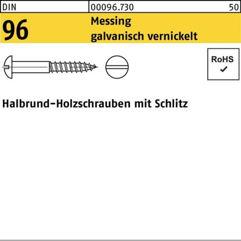 DIN 96 Halbrund-Holzschraube 4x16 Messing vernickelt Schlitz 200 Stk