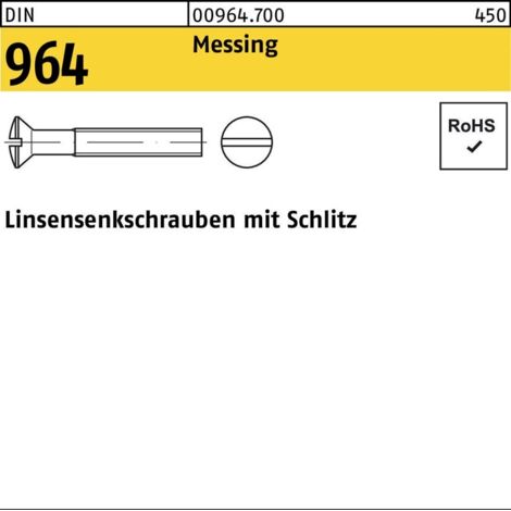 DIN 964/ISO 2010 LinsenSenkkopfschraube M6x70 Messing blank Schlitz 100 Stk