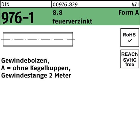 DIN 976 Gewindestange 8.8 U AM 36 x 2000 feuerverzinkt Gew.-tol. 6h tZn