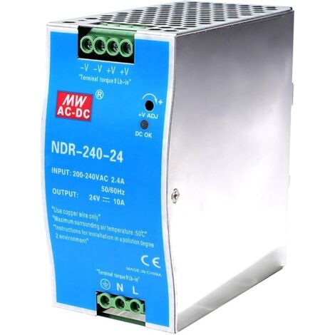 DIN Power 240W Rail switching power 24V Bloc d'alimentation pour Entrée AC 100-220V 2.4A, Sortie DC 24V 10A Plusieurs fonctions de protection Modèle industriel NDR-240W-24V.
