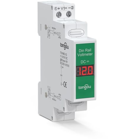 Din-rail Voltage Meter DC 11-310V, Voltmètre Numérique sur Rail Din, Testeur de tension à courant continu Compteur Volt Gauge Din pour le Contrôle du PV/la Charge de la Batterie