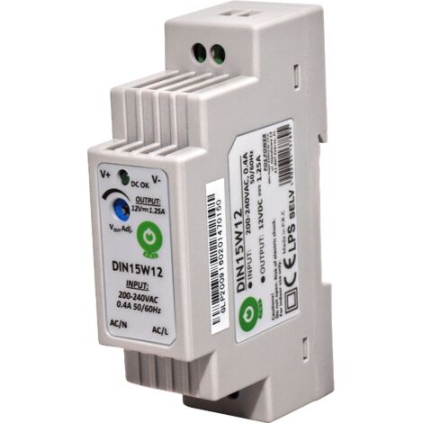DIN15W48 : Alimentation sur rail DIN 48 V/0,32 A, boîtier plastique, type à gradins