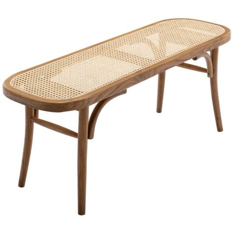 WAHSON OFFICE CHAIRS Wahson Rattan Dining Bench Modern Ottoman Bench Seat with Solid Wood Legs Kitchen Bench Hallway Bench Footstool for Dining Room and Entryway, Natural Wood