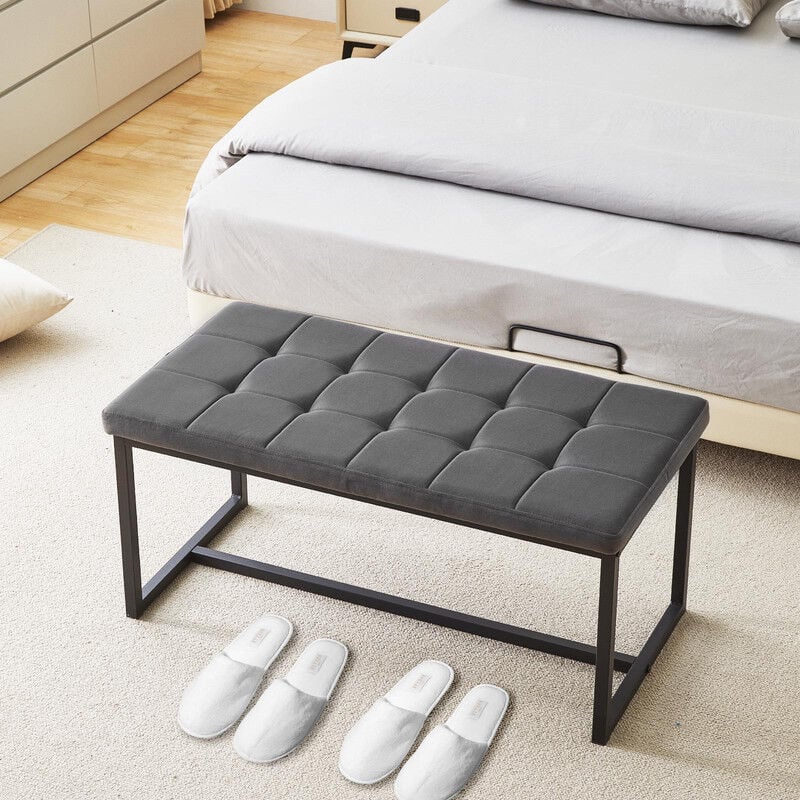 1PC Dining Room Bench Seat Velvet Padded Cushioned Hallway Benches with Metal Frame Lounge Long Dinner Stool for Kitchen Bedroom Living Room Hallway