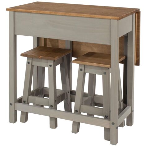 Dining Breakfast Set With Grey Solid Pine Extendable Table & 2 Dining Chairs