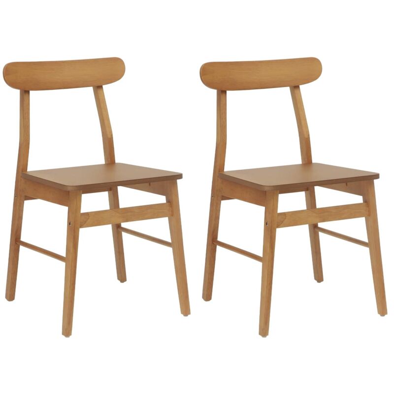 Dining Chair 2 Pcs Natural 43 X 44.5 X 77 Cm Solid Rubber Wood Vidaxl