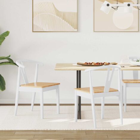 Dining Chair 2 pcs White and Natural Solid Rubber Wood vidaXL