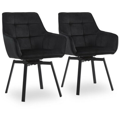 Dining Chair 2X Velvet Padded Seat 360°Swivel Armchair with Backrest and Metal Legs, Black