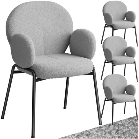 Dining Chair - Bouclé cover, plush padding, high backrest - Armchair, Wingback chair, Upholstered chair - light grey Set of 4