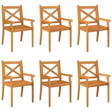 Dining Chair  Set of 6  Natural Wood  Solid acacia wood  Standard vidaXL