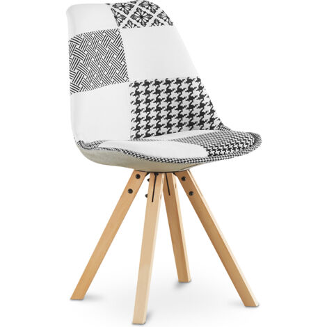 Dining Chair - Upholstered in Black and White Patchwork - Denisse White / Black