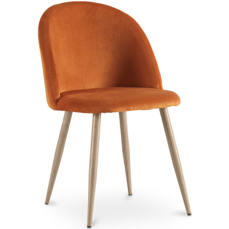 Dining Chair - Velvet Upholstered - Scandinavian Style - Evelyne Reddish orange