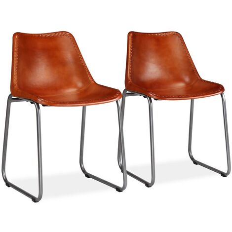 Dining Chairs 2 pcs Brown Real Leather - Brown