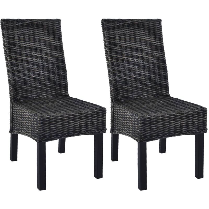 Vidaxl - Dining Chairs 2 Pcs Black Kubu Rattan And Mahogany Wood