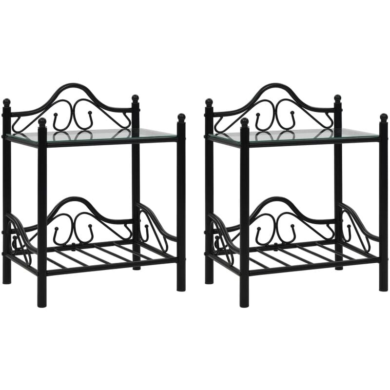 Vidaxl - Bedside Tables 2pcs Steel and Tempered Glass 45x30.5x60cm Black